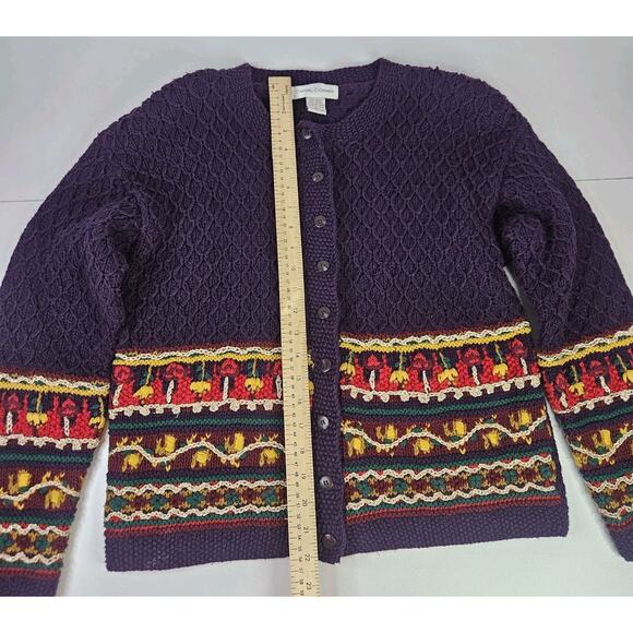 Vintage 90s Chunky Knit Cardigan Sweater Colorful XL Cottagecore Artsy Granny - Picture 6 of 7